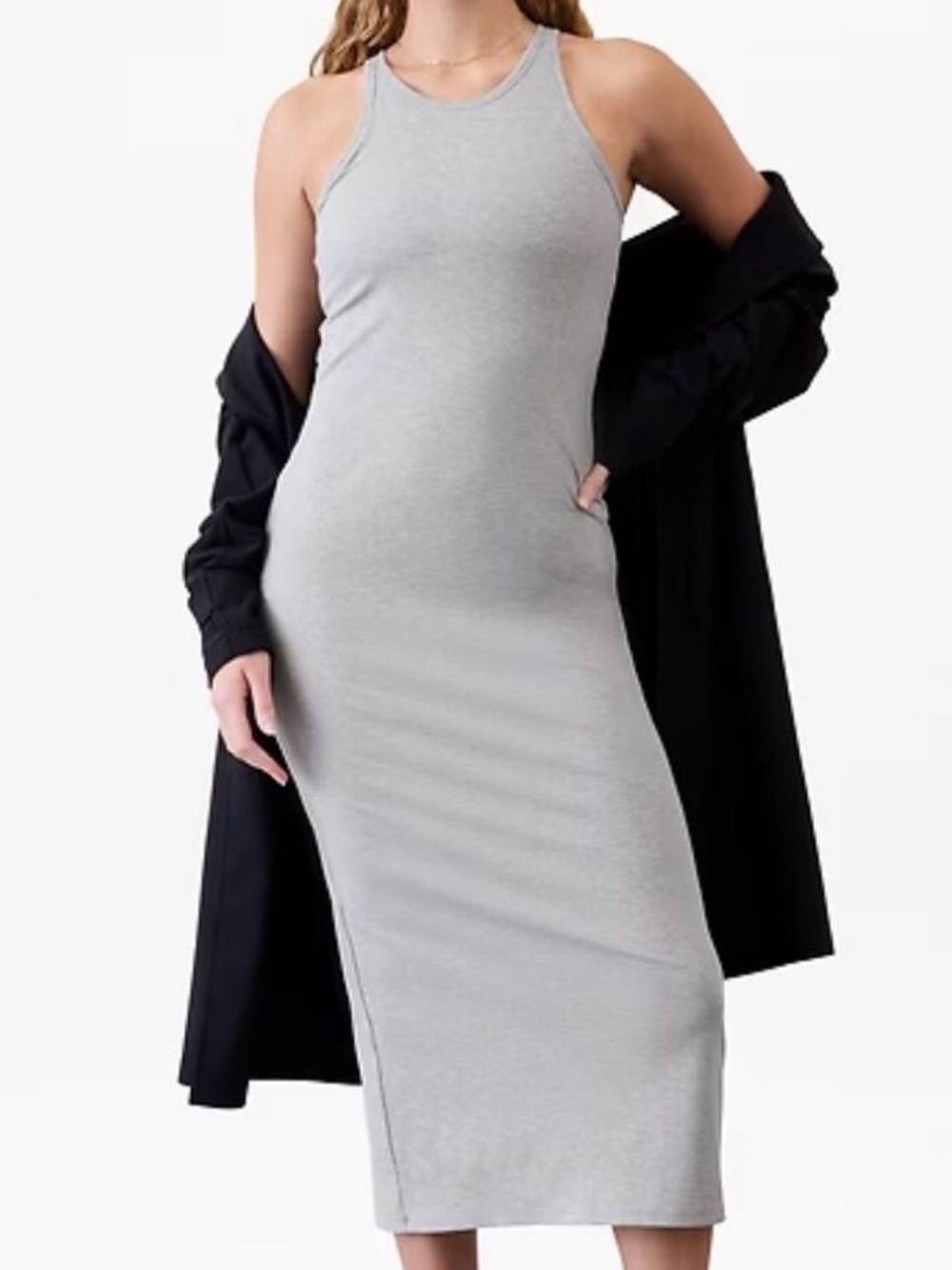 Athleta Signature Rib Maxi Dress Heather Gray Built-In Bra NWT Medium